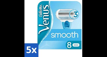 5 x Gillette - Venus Smooth - Zachte scheerbeurt - 8 Navulscheermesjes - Venus Smooth - Scheermesjes Voor Vrouwen - Scheermesjes - Navulmesjes - Zachte Scheerbeurt
