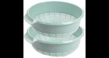 Plasticforte keuken vergiet - 2x stuks - kunststof - 27 x 10 cm - mintgroen - Keuken accessoires - zeef