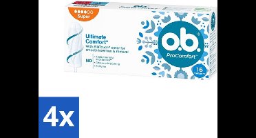4 x o.b. Tampons - ProComfort Super - Voor Comfort en Zachte Bescherming - 16 Tampons - Tampons - Menstruatiebescherming - Comfort - Zachte Bescherming - Plantaardige Kern