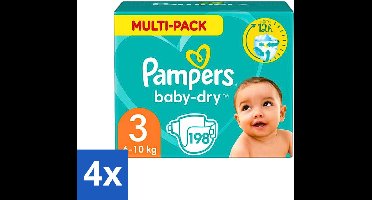4 x Pampers - Baby-Dry - Luiers - Maat 3 (6-10 kg) - 198 Luiers - Babyluiers - Luiers Maat 3 - Pampers Baby-Dry - Luiers Tegen Lekken - Luiers Voor Baby