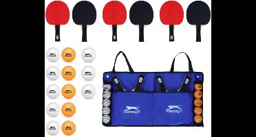 Slazenger Tafeltennisset – 6 Batjes, 13 Pingpongballen en Stevige Draagtas – Complete Tafeltennis Set voor Gezinnen, Clubs, Camping en Vakantie