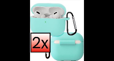 Hoes - Geschikt voor Apple Airpods Pro 3 - Siliconen Hoesje met Clip - Silicone Case Cover - Mintgroen