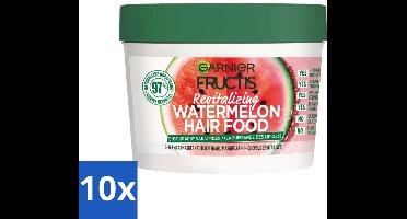 10 x Garnier - Fructis Hair Food Watermelon - 3-in-1 Haarmasker - Futloos Haar - 400 ml - Haarmasker - Futloos Haar - Hydratatie - Watermeloen - 3-in-1