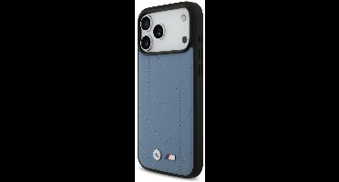 BMW Back Cover - iPhone 17 Pro Max - Blauw - Gequilt Lederen Case met Metaal Logo