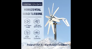 Windturbine - Windmolen - Windenergie - Windturbine Generator - met Hybride Controller - 3 Bladen - Energieopwekking - 1000W - 24V - Horizontale Windmolen - Voor Huis – Sterke Windkracht