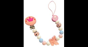 Speentouw Vlinder Princess – pastel roze & blauw met “I  Mom” kraal | Luxecadeaumanden