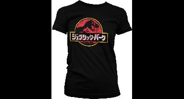 Jurassic Park Japanese Distressed Logo Girly Tee Damen T-Shirt Black-S