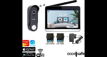 Doorsafe 4656 + voeding + WIFI & APP - HD draadloze internet camera deurbel + 7" Touchscherm - deurbel op accu of stroom - draadloos, langer bereik - scherm verbinden via 2,4 / 5Ghz WiFi & app - PIR bewegingssensor - 32Gb SD-kaart