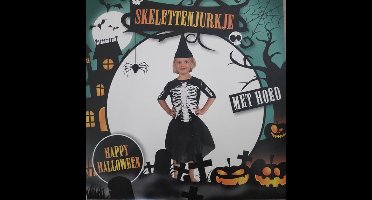 Halloween - Skelettenjurk met Hoed - Skelet - Heks - Verkleden - Verkleedpartij - 5-7 jaar