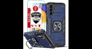 Hoesje Geschikt Voor Samsung Galaxy A13 5G / A04s Hoesje – Ring houder - Magnetisch Auto Mount – Met 2x screenprotector – gehard glas – Blauw