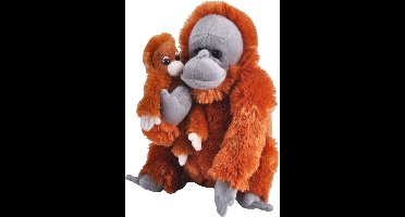 Pluche bruine Orang oetan met jong knuffel - 38 cm - Apen dieren knuffels - Speelgoed voor kinderen
