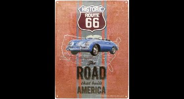 Wandbord - Historic Route 66 The Road That Build America – Blauwe Auto