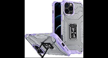 Hoesje Geschikt voor iPhone 13 Pro Max transparent rugged case Met Ringhouder – Paars