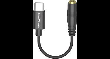 Comica USB-C naar mini-jack adapter voor microfoon en koptelefoon — Geschikt voor o.a. Samsung S25 / S24 / S23 / S22, iPhone 15 & 16, Pixel 8, Smartphones/Telefoons — Aluminium Zwart