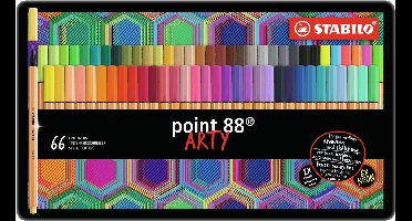 STABILO point 88 - Premium Fineliner - Fine 0,4 mm - Metalen Etui Met 66 Stuks - Met 65 Verschillende Kleuren