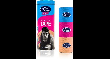 My CureTape® Sports - Kinesiotape - Blauw, pink en beige in een koker met 3 rollen 5cm x 2,5m - Extra kleefkracht (kinesiotape, kinesiologie tape, fysiotape, sporttape) - ideaal voor sporters en het tapen van gewrichten