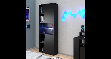 Gaming boekenkast 67cm met ledstrip - zwart