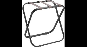 Kofferrek Roootz Traveler Zwart Metaal met Grijze Leren banden | Inklapbaar | Compact | Bagagerek Modern Design