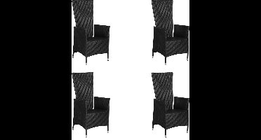 Joops 4 x tuinstoel, traploos verstelbare rugleuning, zwart.