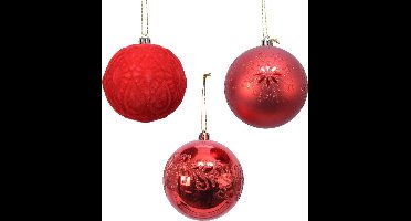 Decoris luxe kerstballen - 12x st - rood - 8 cm - kunststof - kerstversiering