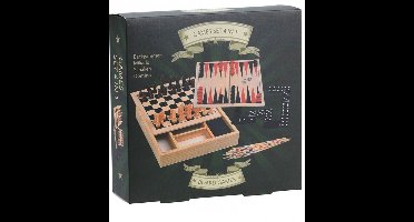 Koopman International BV Houten Spellendoos 4 in 1 - Domino Mikado - 17x17cm