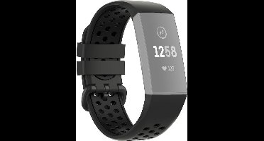 New Age Devi - Zwart Siliconen Bandje geschikt voor Fitbit Charge 3 Charge 3 SE Charge 4 Maat zie maatfoto black rubber smartwatch strap - Polsbandje voor Fitbit