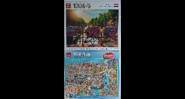 Koningsdag Cartoon- en Grachten puzzel Amsterdam 2 stuks