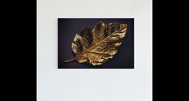 Canvas Schilderij Abstract - Blad - Zwart - Goud - 90x60x2 cm