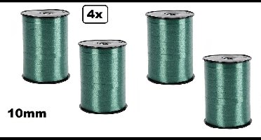 4x Krullint groen 10mm x 250meter - Vernieuwd, nu met folie beschermlaag om de rol |krullint | decoratie| thema feest| versiering