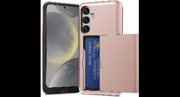 Hoesje Geschikt voor Samsung S25 / S24 Hoesje Rose Goud - shockproof Backcover met pasjeshouder - Ruimte voor 2 pasjes