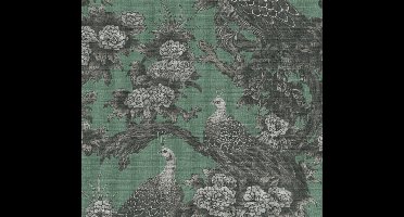 BLOEMEN MET PAUWEN BEHANG | Landhuisstijl - Grijs Groen Zwart - Living Walls Michalsky 5