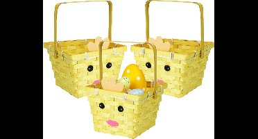 Home & Styling Rieten mandje met hengsel - 3x - kuiken thema - 16 x 22 cm - Paaseieren mandje