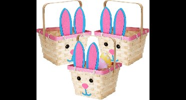 Home & Styling Rieten mandje met hengsel - 3x - paashaas thema - 16 x 22 cm - Paaseieren mandje