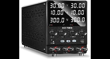 Kuaiqu - Voeding - Omvormer - Regelbare spanningsregelaar - Dual-Channel Variabele DC-voeding - 30V - 10A - 300W - AC 220V - Zwart