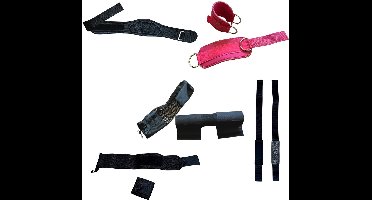 Safe Training Care Package – Bevat 2 enkelbanden roze, een fitnessriem medium roze, een halterstang kussen en 2 sets straps. Ideaal voor een hygiënische trainingservaring in de sportschool.