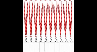 10 Stuks Lanyard Sleutelhangers met 10Badgehouders - Rood Nekkoord - Keycord Pashouder - Kaarthouder met Keykoord - Badge Houder voor Kaart/Sleutels - Telefoon/GSM Koord - Sleutelkoord - Universeel ID Pashouder - Telefoonkoord