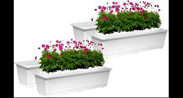 Geli Plantenbak kunststof - Set van 4x stuks - wit - L60 x B17,5 x H14,5 cm - Bloembakken/plantenbakken voor binnen/buiten