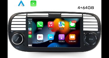 Boscer Autoradio - Geschikt voor Fiat 500 2007-2015 - Android 15 - Apple Carplay & Android Auto (Draadloos) - 4+64GB - 7 Inch HD Touchscreen - GPS Navigatiesysteem - Zwart - Achteruitrijcamera & Microfoon - 2025 Model