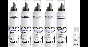 5 x L’Oréal Professionnel Tecni.ART Full Volume Extra Mousse – Lichtgewichte mousse voor volume – 250 ml + WILLEKEURIG Travel Size