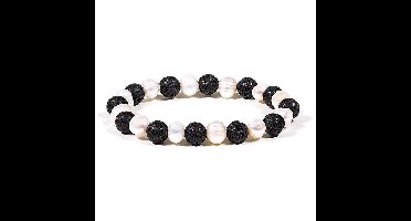 Armband - Lava/Parel- Sierraad - Zwart/Wit - Cadeau - Spiritueel - Edelsteen - Moed - Transformatie