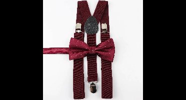 Donkerrode bretels met gestipt rood strikje - Heren bretels - volwassenen