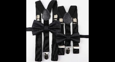 Junior en senior zwarte bretels met zwart strikje - Heren bretels - volwassenen - kinderen - vlinderstrikje