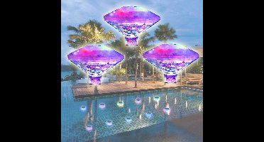 3 Stuks - Waterproof LED Zwembadlampen - Onderwater Verlichting met 7 Kleurmodi - Drijvende Diamantlampen voor Zwembad, Bad, Vijver, Aquarium en Feestdecoratie - IP68 Waterdicht - 10x10 cm - Werkt op AAA Batterijen