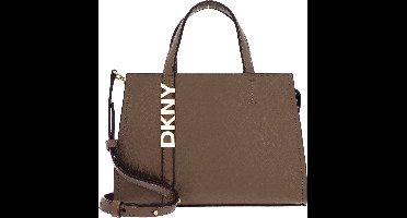 DKNY Leren Handtas Schoudertas Avril Satchel Bag Shitake Taupe