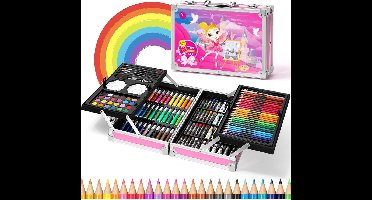 ApexArte® Tekenkoffer Kinderen - Tekendoos - Kleurpotloden - Stiften - Roze