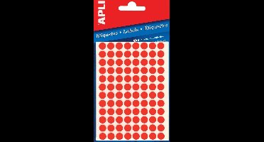 Apli ronde etiketten in etui diameter 8 mm, fluo rouge, 288 stuks, 96 per blad (2079)