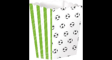 Amscan Popcorn/snoep bakjes - 5x - voetbal thema - karton - 6 x 13 x 4 cm - feest uitdeel bakjes