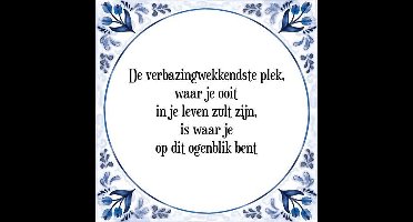 Tegeltje met Spreuk (Tegeltjeswijsheid): De verbazingwekkendste plek, waar je ooit in je leven zult zijn, is waar je op dit ogenblik bent + Kado verpakking & Plakhanger
