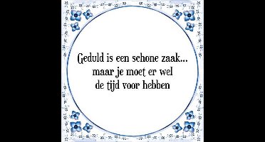 Tegeltje met Spreuk (Tegeltjeswijsheid): Geduld is een schone zaak maar je moet er wel de tijd voor hebben + Kado verpakking & Plakhanger