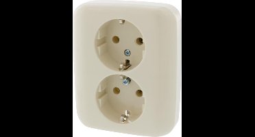 Busch-Jaeger SI dubbel stopcontact RA inbouw in enkele doos | creme